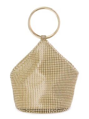 Olga Berg Gold Crystal Mesh Ring-Handle bag / clutch/ wristlet